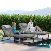 Outsunny Lot de 2 transats bains de soleil pliable avec dossier inclinable 4 positions - appui-tête et matelas épais(m-10)