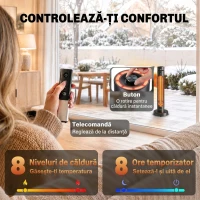 Outsunny Încălzitor Electric Oscilant cu Infraroșu, 2000 W, cu Telecomandă, Negru(m-6)
