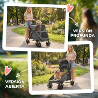 PawHut Carrito para Perros Plegable con un Botón hasta 30 kg con Suspensión en 4 Ruedas Giratorio y Freno de Pie Gris(m-9)