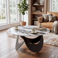 HOMCOM Coffee Table Sintered Stone Top Adjustable Foot Pads Modern Centre Table for Living Room White and Black(m-10)