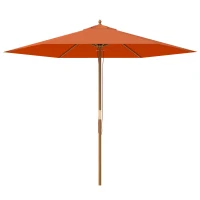 Outsunny 2.5m Wood Garden Parasol Sun Shade Patio Outdoor Wooden Umbrella Canopy, Table Market Umbrella with Vent, 38mm Pole, Rope Pulley Mechanism, Orange(m-11)