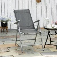 Outsunny Sedia da Giardino Pieghevole in Alluminio e Texteline Schienale Regolabile a 7 Livelli, Nero 65x55x85-105cm(m-10)
