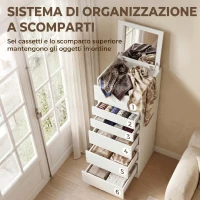 HOMCOM Cassettiera 6 Casetti per Camera da Letto con Specchio Ribaltabile, 40x48x110 cm, Bianco(m-5)