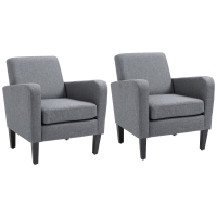 HOMCOM 2 Pieces Modern Armchairs with Rubber Wood Legs, Upholstered Accent Chairs, Single Sofa for Living Room, Bedroom, Grey