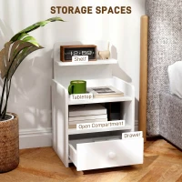 HOMCOM Bedside Cabinet, Bedside Table with Drawer and Shelf for Living Room, White(m-4)