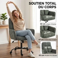 HOMCOM Chaise Bureau Ergonomique, Fauteuil de Bureau avec Hauteur Réglable, Assise Large, Fonction Bascule, Vert Foncé(m-4)