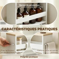 kleankin Chariot de rangement à 3 niveaux chariot de stockage étagère sur roulettes pour cuisine étroite salle de bain buanderie bureau avec poignée - 48 x 15 x 80 cm blanc(m-7)
