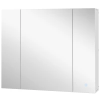 kleankin Armario de Baño con Espejo Luces LED Estantes Ajustables y USB Estilo Moderno 90x15x75 cm Blanco(m-1)