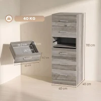 HOMCOM Kommode mit 6 Schubladen Hohe Schubladenkommode fürs Schlafzimmer mit Anti-Kipp-Sicherung 40x40x110 cm Hellgrau(m-3)
