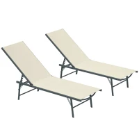 Outsunny Lot de 2 bain de soleil chaise longue pliante textilène transat jardin extérieur inclinable 54 x 164 x 84 cm crème(m-11)