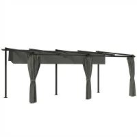 Outsunny Pergola rétractable avec rideaux latéraux, tonnelle de jardin en métal avec protection solaire UPF30+, gris foncé(m-1)