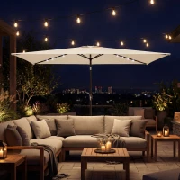 Outsunny Sombrilla de Jardín con 24 Luces LED Solares Dosel Inclinable Poste Metálico 2,9x2,5 m Crema(m-10)