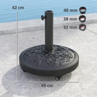 Outsunny Parasol Base, Umbrella Base with Wheels Cast Iron Effect, for Umbrella, Canopy, Weather Resistant, Black(m-3)