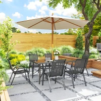 Outsunny Juego de Mesa y 6 Sillas para Terraza con Orificio para Sombrilla y Encimera de Cristal para Terraza Patio Gris(m-8)