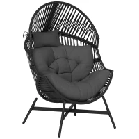 Outsunny Rattan Egg Chair, Oversized Freestanding Garden Egg Chair with Thick Tufted Cushion, Headrest, Steel Frame for Indoor and Outdoor Use, Charcoal Grey(m-1)