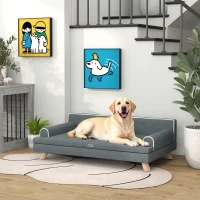 PawHut Sofá para Perros Grandes y Medianos Tapizada en Chenilla con Cojín Lavable y Patas de Madera de Pino Gris Oscuro(m-10)