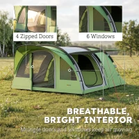 Outsunny 4 Person Easy Setup Family Camping Tent with 2 Rooms, Waterproof Tunnel Tent w/ Sewn In Groundsheet, Green & Grey(m-6)