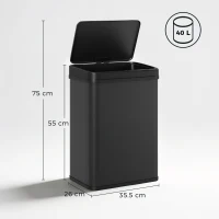 HOMCOM 40L Sensor Bin with Soft-Close Lid, Stainless Steel Automatic Touchless Motion Sensor Kitchen Bin, Black(m-3)