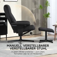HOMCOM Relaxfauteuil met Voetenbank, Gestoffeerde TV-stoel met Lig- en Schommelfunctie, Draaibare Loungestoel in Fluwelen Look, voor Woonkamer en Slaapkamer, Zwart(m-4)