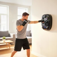 SPORTNOW Macchina da Boxe Musicale a Parete con 9 Modalità, Luci LED e Connessione Bluetooth, 61x48x11 cm, Nero(m-10)