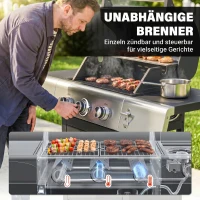 Outsunny Barbacoa de Gas con 3 Quemadores 8,1 kW Termómetro Parrillas Mesas Laterales Armario y Ruedas 109x50x109 cm Negro(m-5)
