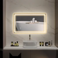 HOMCOM Specchio per Bagno con Luci LED Regolabili a 3 Colori e Strato Antiurto, in Vetro e Metallo, 100x3x60 cm(m-9)