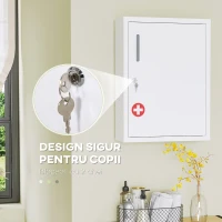 kleankin Dulap pentru medicamente de perete cu 2 rafturi și 2 chei, din oțel, 40x15x53,5 cm, alb(m-4)