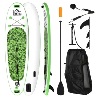 HOMCOM Tabla de Paddle Surf Hinchable 305x76x10 cm con Remo Ajustable y  Bolsa de Transporte e Inflador Verde(m-1)