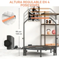 HOMCOM Cama Elástica Plegable Ø114 cm con Mango Ajustable Marco de Acero para Entrenamiento Piernas Cuerpo Naranja y Negro(m-4)
