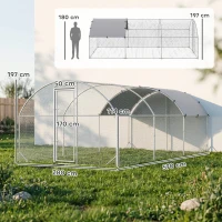 PawHut Grand enclos poulailler 15,96 ㎡ parc grillagé toit anti-UV porte verouillable 2,8 x 5,7 x 1,97 m argenté(m-3)