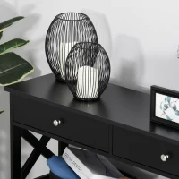 HOMCOM Console Table Side Desk w/ Shelves Drawers Open Top X Support Frame Living Room Hallway Home Office Furniture Black(m-8)