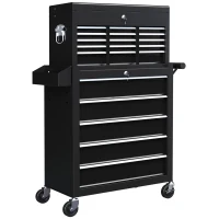 HOMCOM 14 Drawer, Two-Part Tool Storage Chest on Wheels - Black(m-1)
