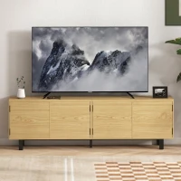 HOMCOM Meuble TV 180 cm, meuble télé pour 82 pouces avec 4 portes à ouverture par pression 180x35x55,5cm bois naturel(m-7)