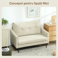 HOMCOM Canapea cu 2 Locuri Modernă cu Spătar Matlasat cu Butoane și Acoperire în Velluto, 124x73x92 cm, Crem(m-6)