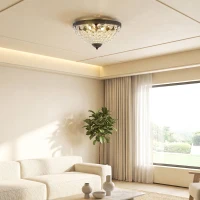 HOMCOM Lámpara de Techo de Cristal Vintage con 2 Casquillos E14 40W con 168 Cuentas de Cristal para Dormitorio Salón Negro(m-9)
