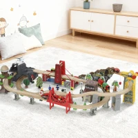 AIYAPLAY Set de tren de madera, 100 piezas, grúa magnética, madera de haya, colorido(m-6)