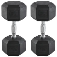 HOMCOM 2 x 17.5KG Rubber Hex Dumbbell Portable Hand Weights Dumbbell Home Gym Workout Fitness Hand Dumbbell(m-1)