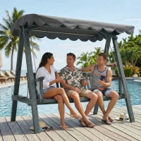 Outsunny 3 Seater Garden Swing Seat with Canopy, Wooden Swing Chair, Outdoor Hammock Bench for Balcony Patio Porch, Grey(m-9)
