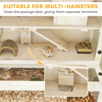 PawHut Wooden Hamster Cage with Hut, Wheel, Ramps, Removable Viewing Panels, 100 x 50 x 84 cm, Natural Wood(m-8)