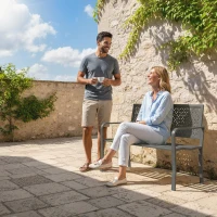 Outsunny Banc d'extérieur en métal, 2 places, avec dossier géométrique antirouille et accoudoirs, gris foncé(m-9)