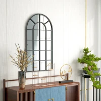 HOMCOM Decoratieve spiegel, grote spiegel, vensterlook, boogvormig, inclusief ophanging. Zwart + spiegelglas(m-8)