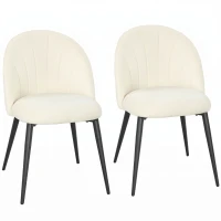 HOMCOM 2er-Set Esszimmerstühle Akzentstühle Küchenstühle, Retrodesign, Samtoptik, 52 cm x 55 cm x 79 cm, Cremeweiß(m-12)
