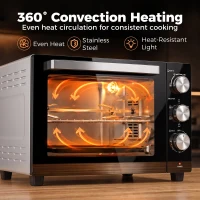HOMCOM Mini-Four avec Broche Rotative 36L 1500 W, Four à Convection Multifonction, Chaleur Tournante, Minuterie 60 min, Argenté(m-8)