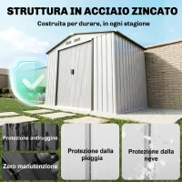Outsunny Casetta Porta Utensili in Acciaio, Capanno da Giardino con Porte Scorrevoli, 213x130x185 cm, Bianco(m-4)