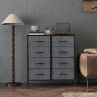 HOMCOM Fabric Chest of Drawers, Industrial Bedroom Dresser with 8 Fabric Drawers, Steel Frame and Wooden Top for Nursery, Living Room, Hallway, Black(m-10)