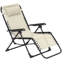 Outsunny Opvouwbare Zonneligstoel Tuinligstoel met Hoofdkussen, 5-standen Verstelbare Rugleuning tot 120 kg Belastbaar Beige(m-10)