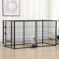 PawHut Parque para Perros de 6 Paneles Ajustable Valla Metálica para Mascotas con Marco de Acero 82,5-150x79x81 cm Negro(m-10)