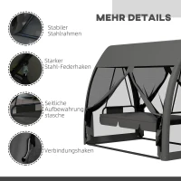 Outsunny 3-zits terrasschommel, verandaschommel met bedfunctie, Hollywoodschommel met muggennet en stalen frame, Grijs(m-7)