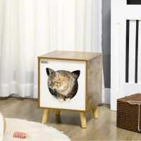 PawHut Caseta de Madera para Gatos Casa para Gatos Interior con Cojín Lavable y Patas Elevadas 34x34x44,5 cm Marrón(m-10)