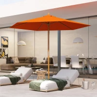 Outsunny 2.5m Wood Garden Parasol Sun Shade Patio Outdoor Wooden Umbrella Canopy, Table Market Umbrella with Vent, 38mm Pole, Rope Pulley Mechanism, Orange(m-10)